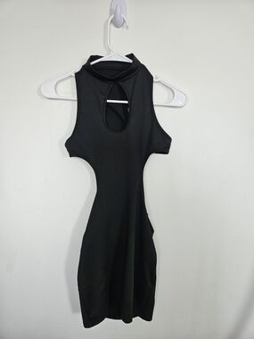 SHEIN Black Cut Out Mini Dress Keyhole Halter Neck Bodycon Size XS 2
